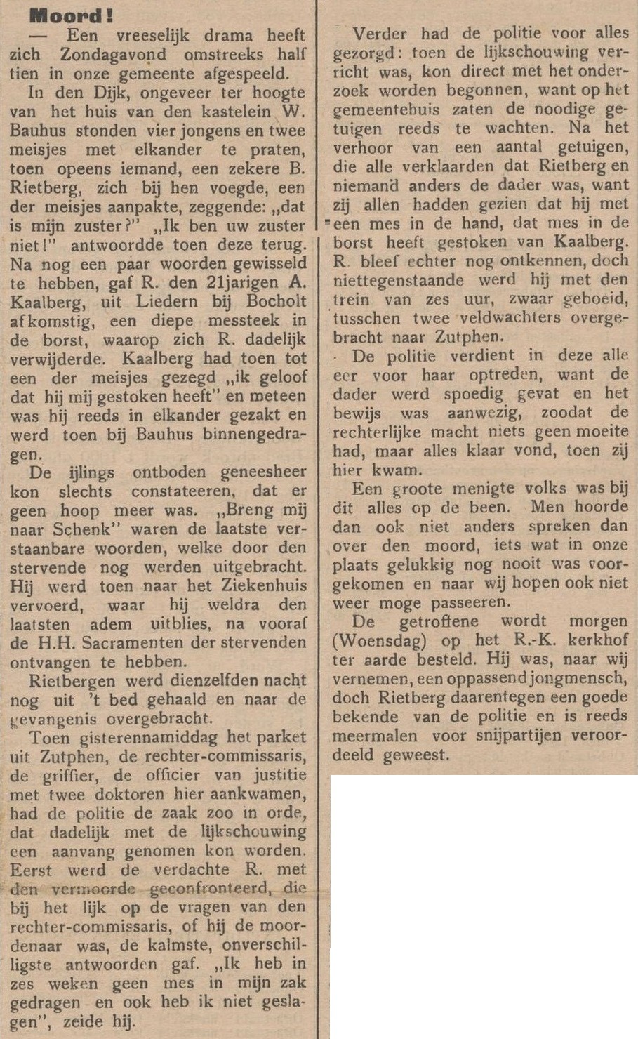 Moord in Aalten - Aaltensche Courant, 24-11-1909