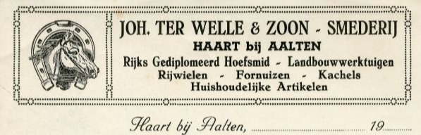 Joh. ter Welle & Zoon - Smederij, Haart, briefhoofd