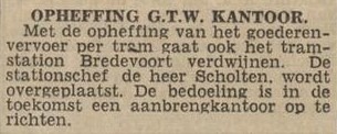 Tramstation Bredevoort - Dagblad Tubantia, 25-06-1953