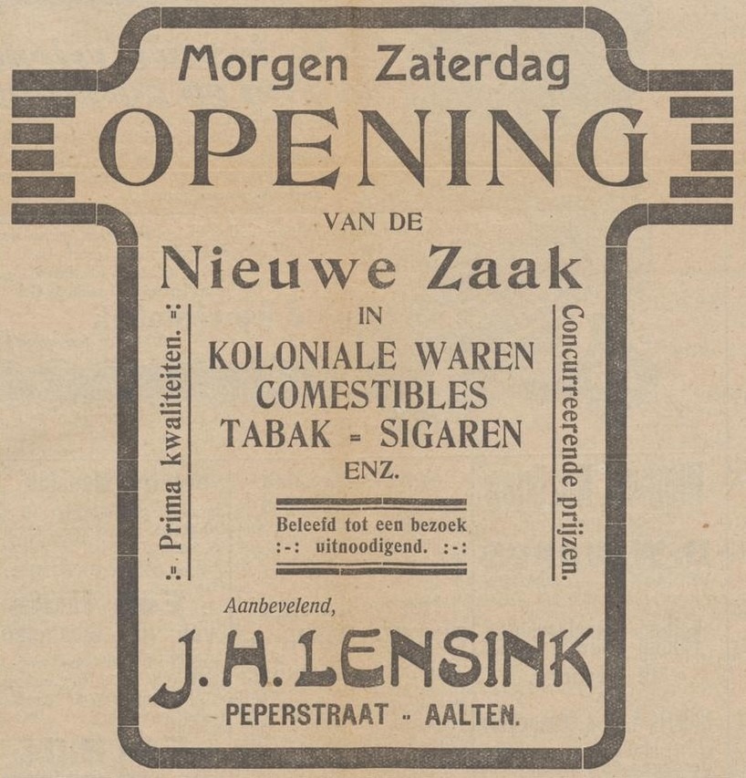 Peperstraat 4 , Aalten (Lensink) – Aaltensche Courant, 12 September 1924