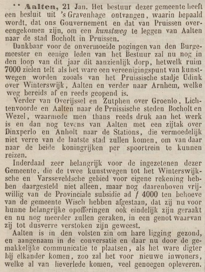 De Grondwet, 24-01-1854 - Aalten knooppunt van wegen