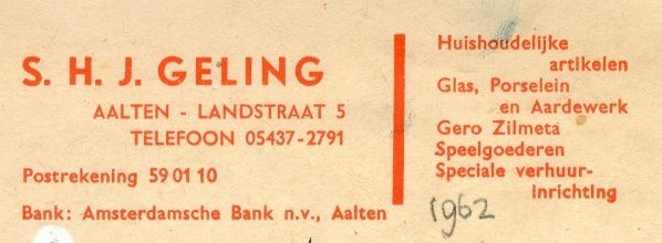 Letterhead Geling Co., Landstraat 5, Aalten (1962) 