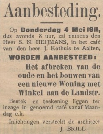 Heijmans, Landstraat – Aaltensche Courant, 29 April 1911