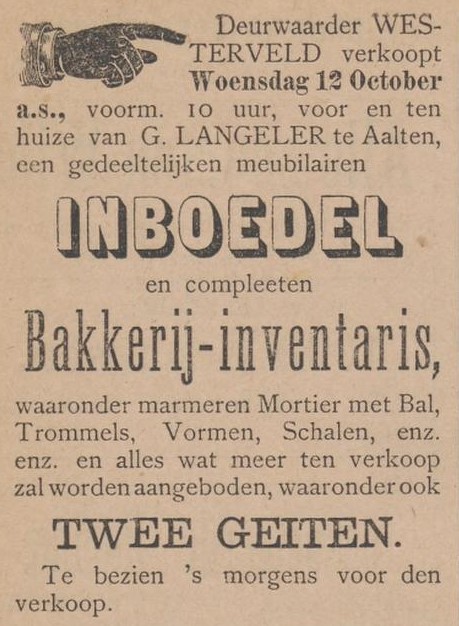 Landstraat 27, Aalten (Bakkerij Langeler) - Aaltensche Courant, 08-10-1898