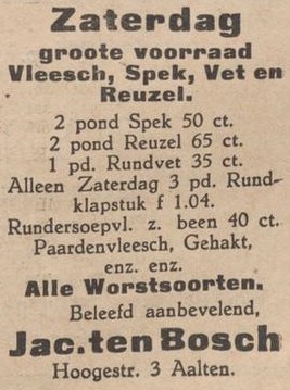 Slagerij Ten Bosch, Hogestraat 3 - Aaltensche Courant, 19-02-1937