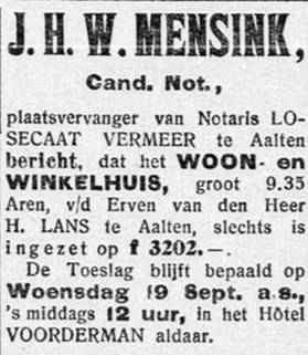 Verkoop huis Lans - Graafschapbode, 15-09-1906