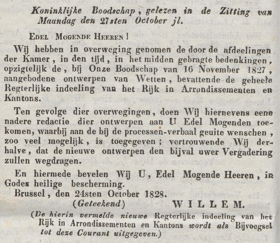 Gerechtelijke herindeling - Nederlandsche Staatscourant, 06-11-1828