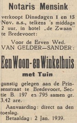 Prinsenstraat 18-20, Bredevoort - Aaltensche Courant, 28-10-1938