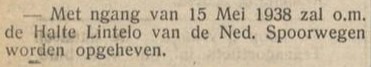 Halte Lintelo opgeheven - De Graafschapper, 08-12-1937
