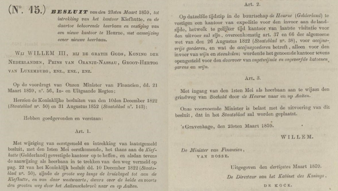 Intrekking kantoor Kiefthutte, per 1 mei 1859