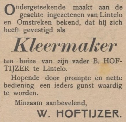 Kleermaker Hoftijzer, Lintelo - Aaltensche Courant, 13-04-1910