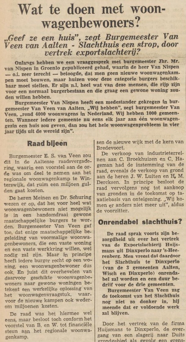 What to do with Travellers? – Nieuwe Winterswijksche Courant, 21 October 1964