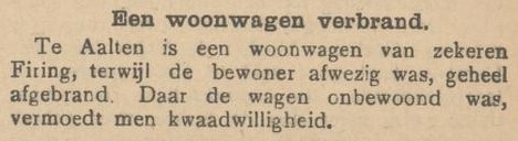 Traveller caravan Firing burned down – Arnhemsche Courant, 9 December 1912