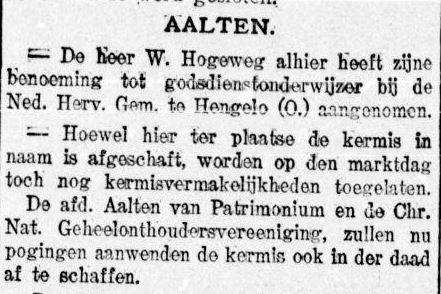 Kermis Aalten afgeschaft - Graafschapbode, 14 november 1908