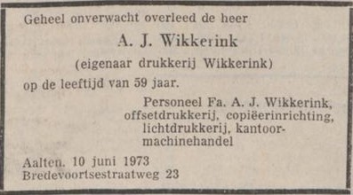 Drukkerij Wikkerink - Trouw, 12-06-1973