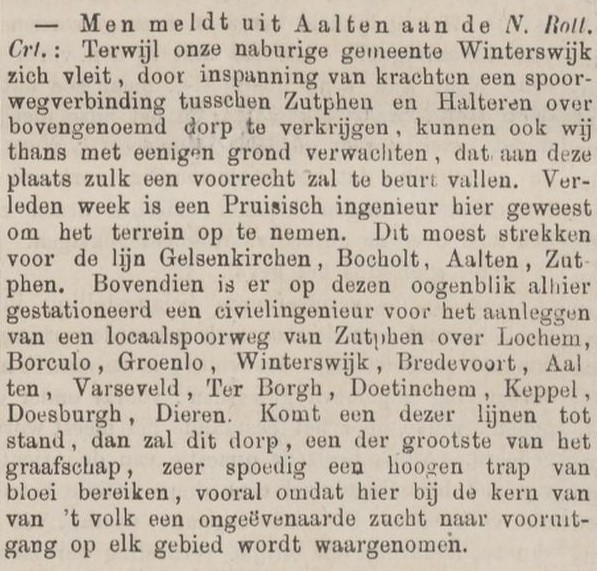 Spoorlijn Gelsenkirchen-Aalten-Zutphen - Zutphensche Courant, 18-04-1872