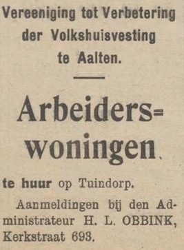 Tuindorp, Aalten (arbeiderswoningen, volkshuisvesting) - Aaltensche Courant, 01-08-1930