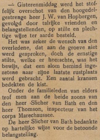 Begrafenis J.W. van Hopbergen - Aaltensche Courant, 17-12-1913