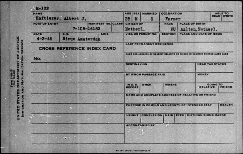 Passenger card 'Nieuw Amsterdam', 1948 - Albert J. Hoftiezer