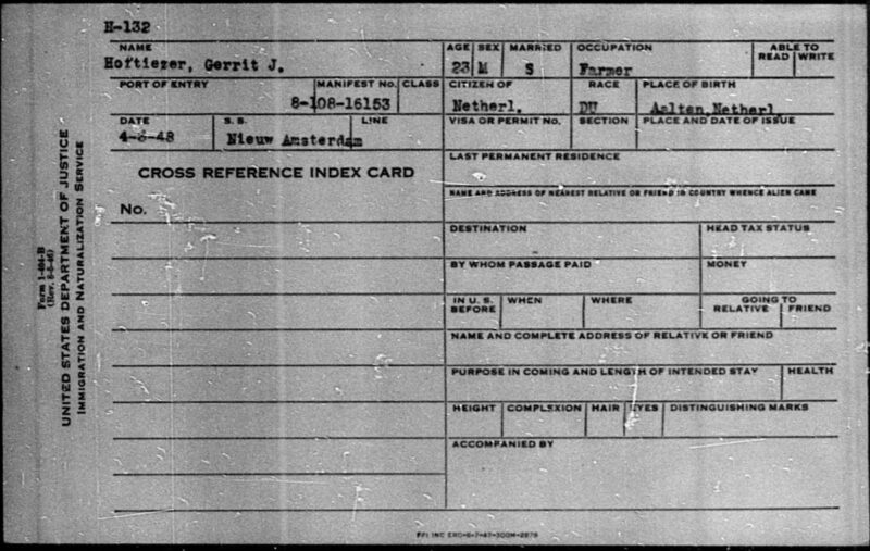 Passenger card 'Nieuw Amsterdam', 1948 - Gerrit J. Hoftiezer