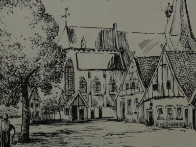 Aalten Market with church and charnel house, c. 1740 - drawn by Piet te Lintum