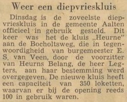 Communal freezer Heurne, Aalten - Dagblad Tubantia, 9 December 1959