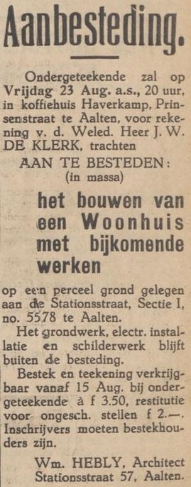Stationsstraat 21, Aalten (Hebly) - Aaltensche Courant, 13-08-1935