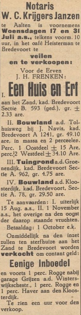 't Zand, Bredevoort (Frenken) - Aaltensche Courant, 05-07-1940