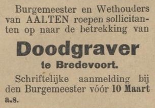 Doodgraver Bredevoort - De Graafschapper, 01-03-1927