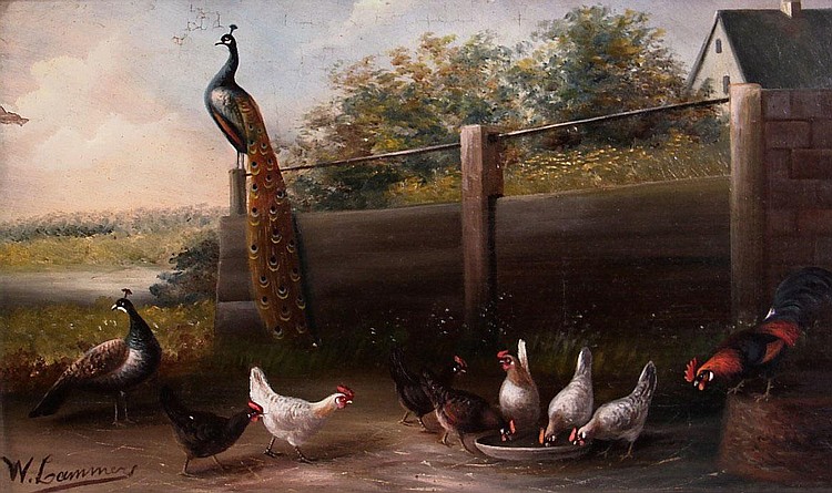 Wilhelmus Albertus Lammers - Kippen, haan en pauwen op het erf