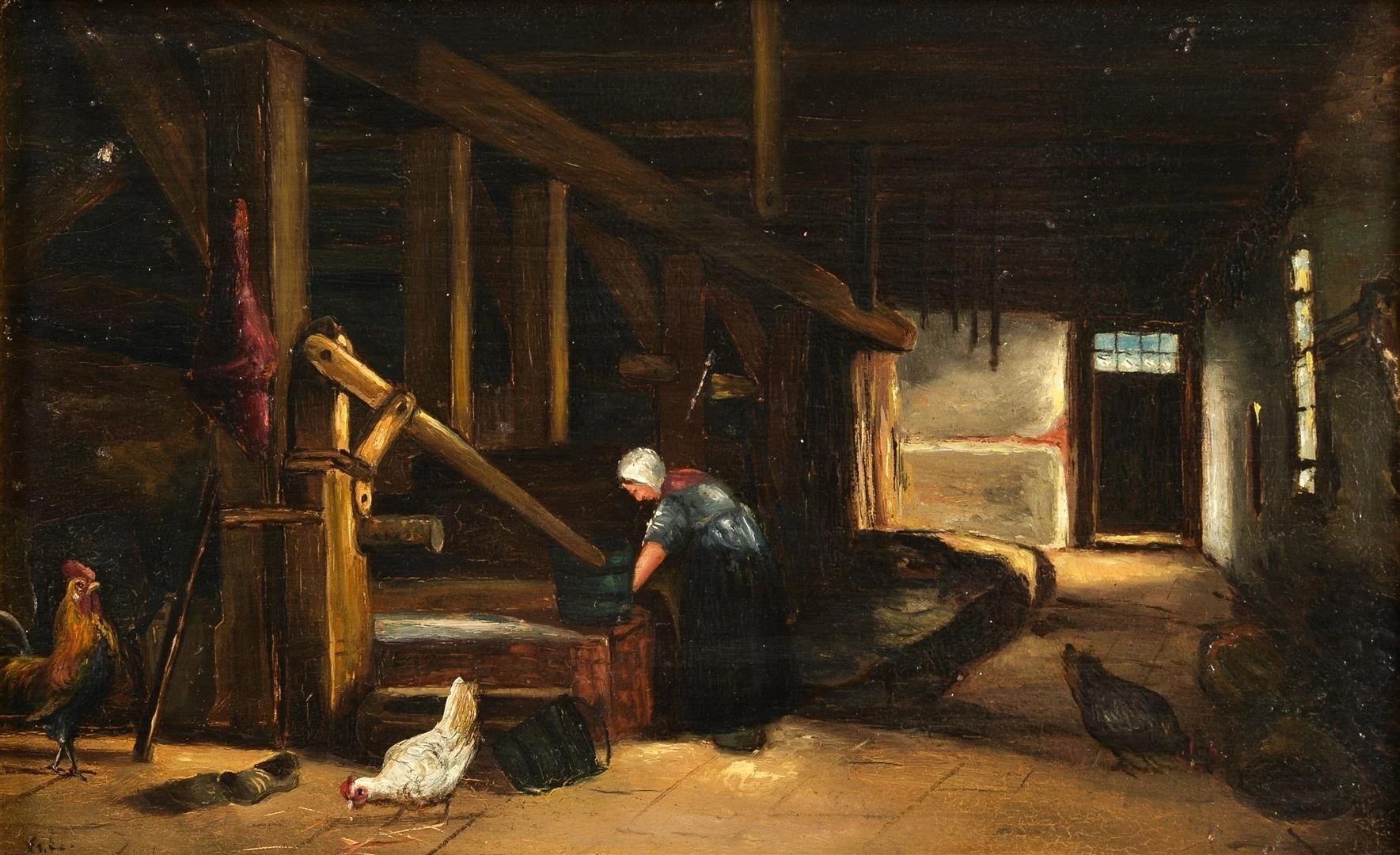 Wilhelmus Albertus Lammers - Stalinterieur met boerin en pluimvee