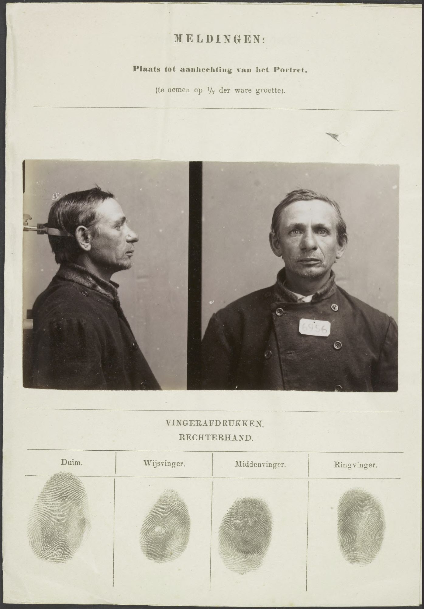 Bernardus Hendrikus Bloemers, signalementskaart Veenhuizen I, 22-06-1896