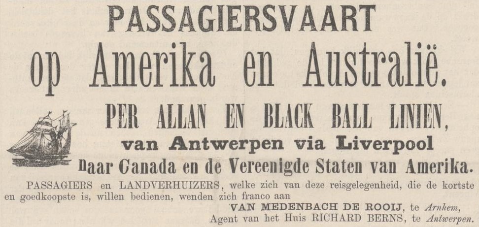 Allan Line, Antwerp-Liverpool-Canada - Arnhemsche Courant, 11-09-1869