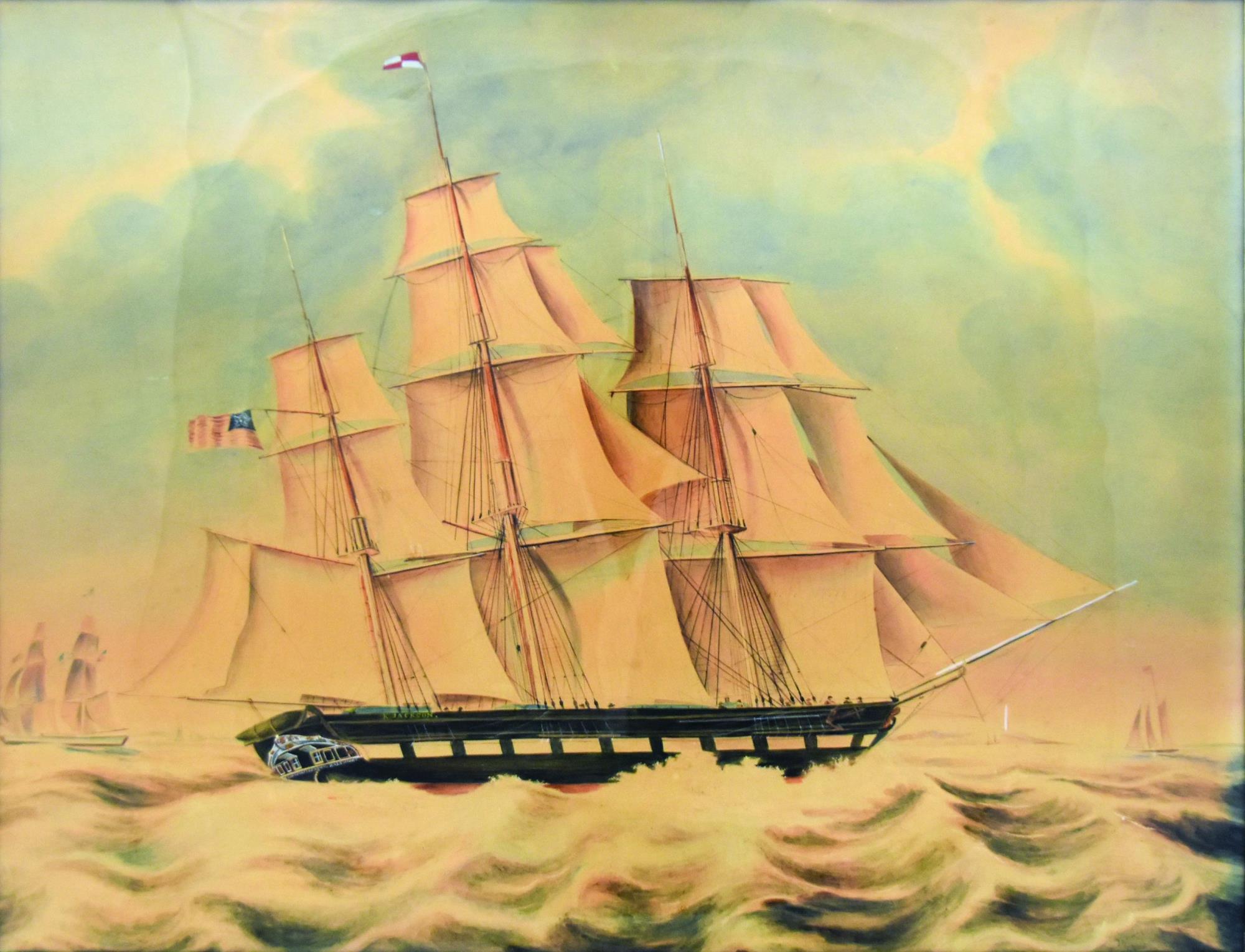 Het schip 'Katherine Jackson', aquarel door M.A. Thomas (collectie Chesapeake Bay Maritime Museum)