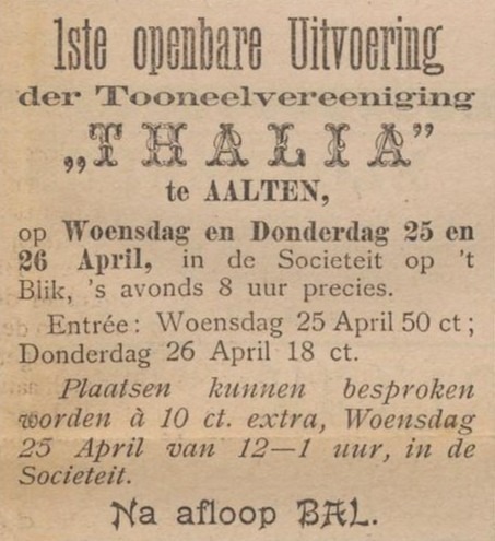 Toneelvereniging Thalia, Aalten - Aaltensche Courant, 21-04-1900
