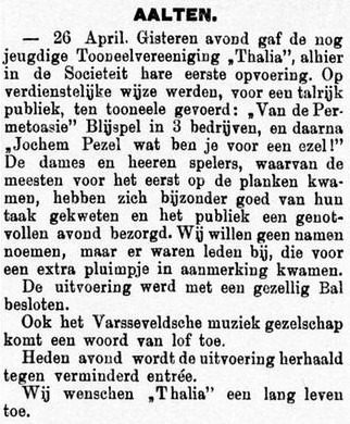 Toneelvereniging Thalia, Aalten - Graafschapbode, 28-04-1900