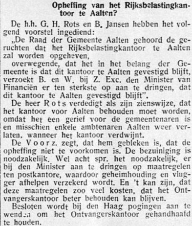 Opheffing Rijksbelastingkantoor Aalten